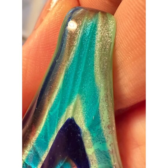 Murano Style Art Glass Pendant Teardrop Swirl | Blue Green Copper Glass Jewelry - Picture 4 of 7